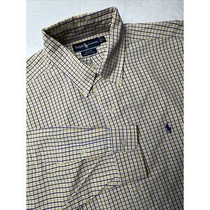 Ralph Lauren Shirt Mens XL Blake Button-Down Yellow Blue Check Plaid 100% Cotton